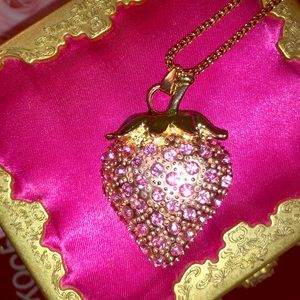 Pink Strawberry Necklace gold tone Betsey Johnson